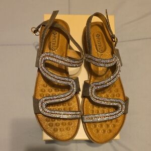 Patrizia Gold and Tan Embellished Sandals